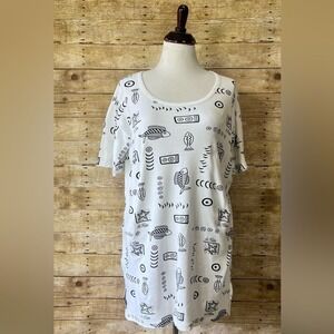 SGS St Kitts Souvenir T-Shirt Dress White Black Fish Print One Size Cotton